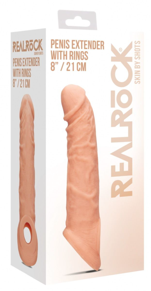 Телесная насадка с кольцом Penis Extender with Rings - 21 см. - 2