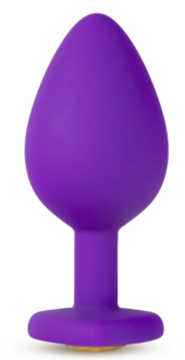 Фиолетовая анальная пробка Bling Plug Medium с золотистым стразом - 8,3 см. - 0