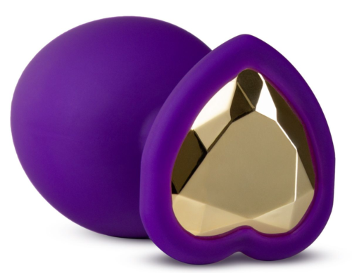 Фиолетовая анальная пробка Bling Plug Medium с золотистым стразом - 8,3 см. - 2