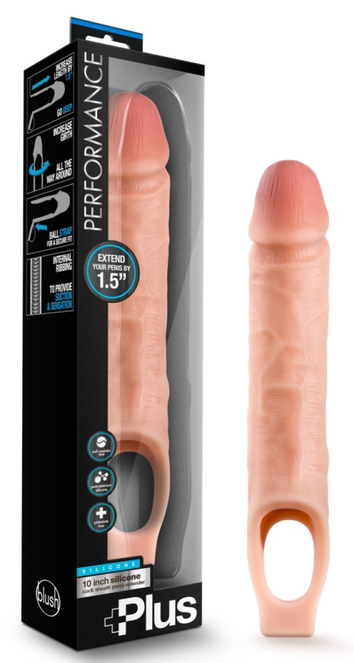 Телесный реалистичный фаллоудлинитель 10 Inch Silicone Cock Sheath Penis Extender - 25,4 см. - 1