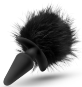 Силиконовая анальная пробка с чёрным заячьим хвостом Bunny Tail Pom Plug - 12,7 см. - 2