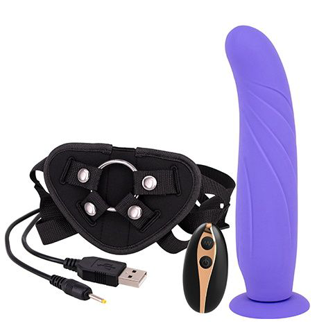 Фиолетовый вибрострапон 9INCH VIBRATION DILDO STRAP-ON - 24 см. - 0