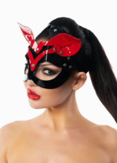 Черно-красная лакированная маска кошки с ушками - 0