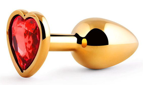 Золотистая анальная пробка с красным стразом-сердечком - 7 см. - 0