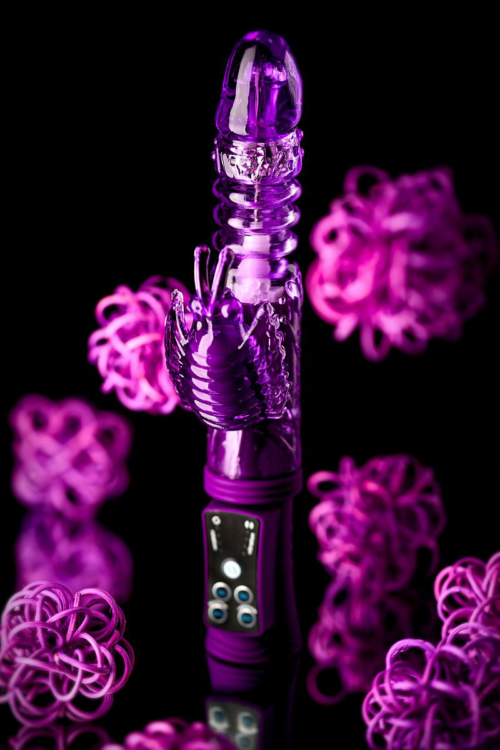 Фиолетовый вибратор-кролик на присоске - 23,5 см. - 15