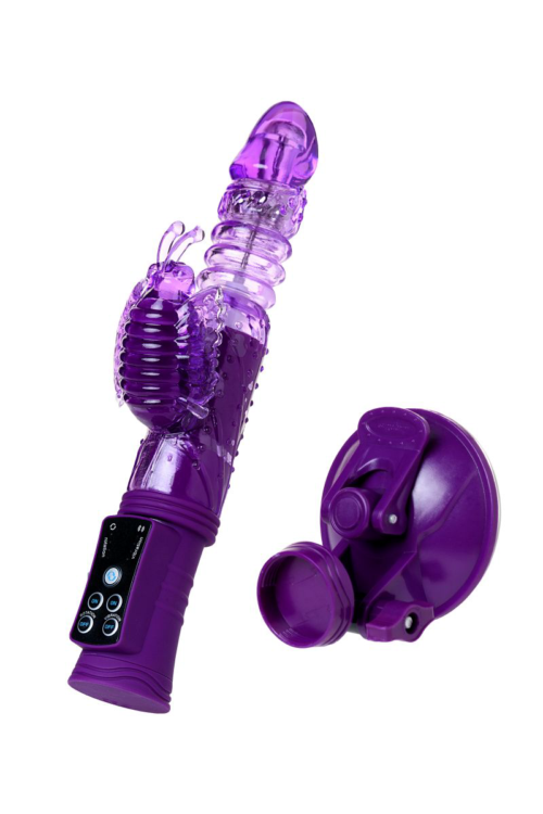 Фиолетовый вибратор-кролик на присоске - 23,5 см. - 8