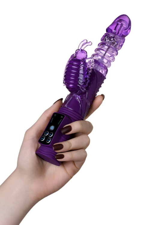 Фиолетовый вибратор-кролик на присоске - 23,5 см. - 10