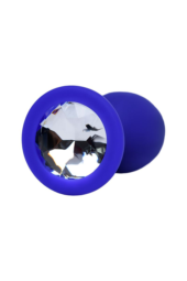 Синяя анальная пробка с прозрачным кристаллом - 7,3 см. - 5