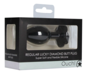Черная анальная пробка с прозрачным кристаллом-клевером Regular Lucky Diamond Butt Plug - 7 см. - 1
