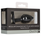 Черная анальная пробка Diamond Butt Plug With Handle - 7,7 см. - 1