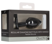 Черная анальная пробка Diamond Butt Plug With Handle - 9,1 см. - 1