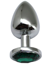 Серебристая анальная пробка с изумрудным кристаллом - 9 см. - 0