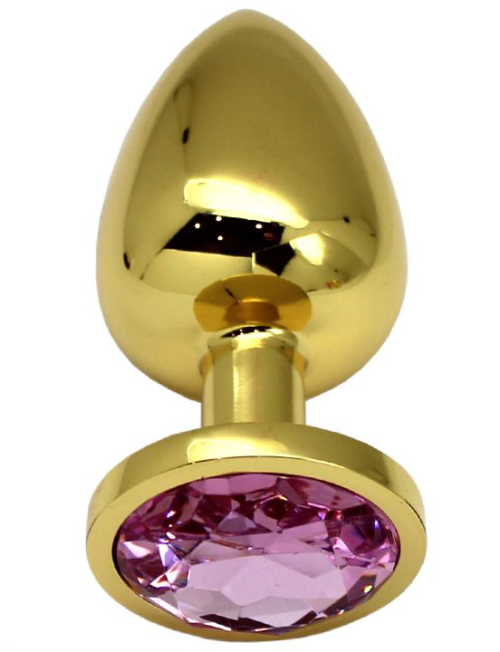 Золотистая пробка с розовым кристаллом - 9 см. - 0