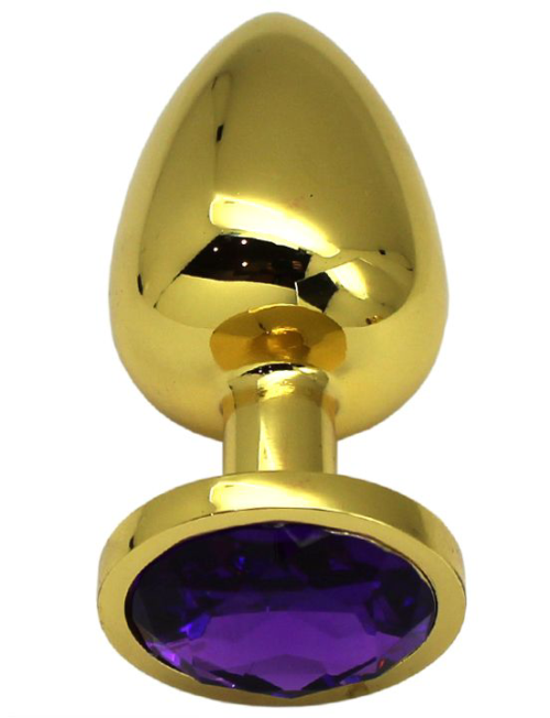 Золотистая анальная пробка с фиолетовым кристаллом - 9 см. - 0