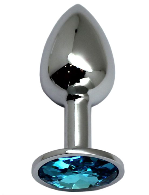 Серебристая анальная пробка с голубым стразом - 7 см. - 0