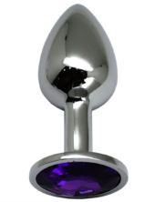 Серебристая анальная втулка с фиолетовым стразом - 7 см. - 0