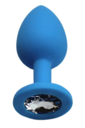Голубая анальная пробка с прозрачным кристаллом - 7,4 см. - 0