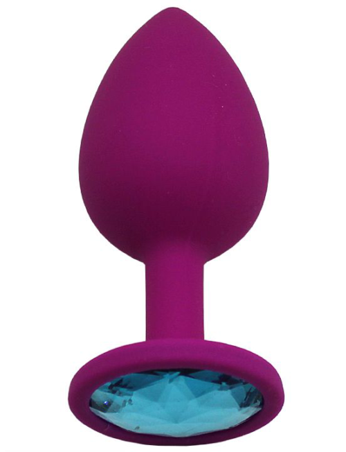 Пурпурная анальная пробка с голубым кристаллом - 8,4 см. - 0