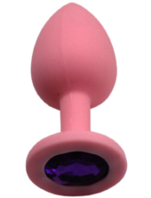 Розовая анальная пробка с фиолетовым кристаллом - 7,4 см. - 0