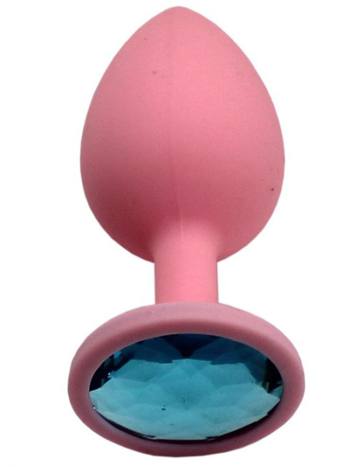 Розовая анальная пробка с голубым кристаллом - 8,4 см. - 0