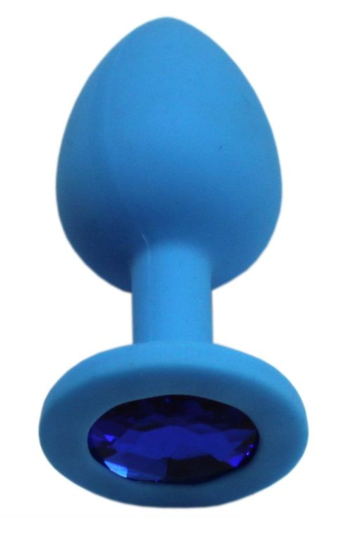 Голубая анальная пробка с синим кристаллом - 7,4 см. - 0