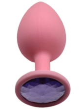 Розовая анальная пробка с сиреневым кристаллом - 8,4 см. - 0