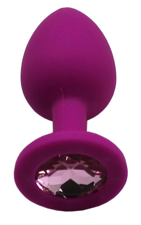 Пурпурная анальная пробка с розовым кристаллом - 7,4 см. - 0