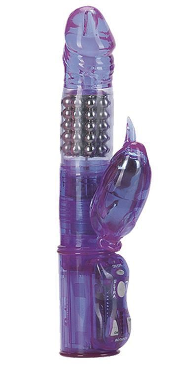 Фиолетовый вибратор с вращающимися металлическими шариками - 0