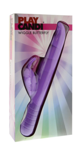 Фиолетовый вибромассажер с клиторальным стимулятором в виде бабочки PLAY CANDI WIGGLE BUTTERFLY - 17 см. - 2