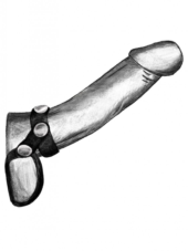Черное эрекционное лассо на пенис и мошонку на заклепках - 1
