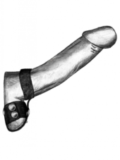 Черная утяжка на пенис и мошонку с кольцом - 1