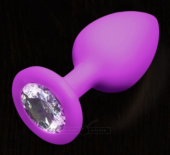 Фиолетовая силиконовая пробка с прозрачным кристаллом - 7,5 см. - 0
