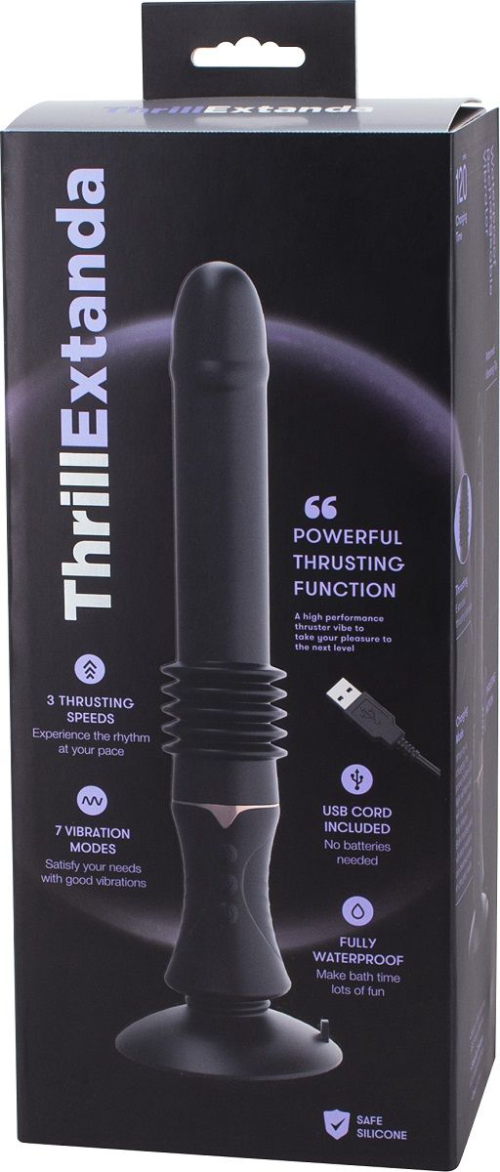 Черная секс-машина ThrillExtanda с функцией поступательных движений - 28,5 см. - 1